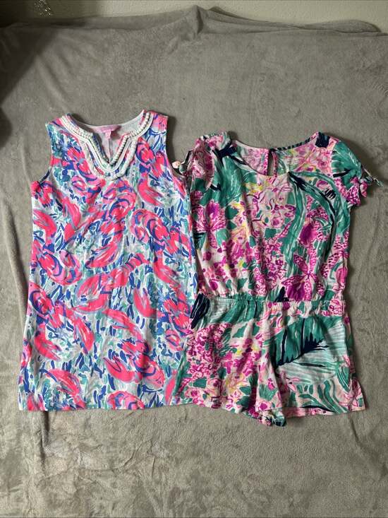Lilly Pulitzer Other - Lilly Pulitzer Girls Size L 8-10 Dress Romper Lot 2 Floral Pink Blue Green